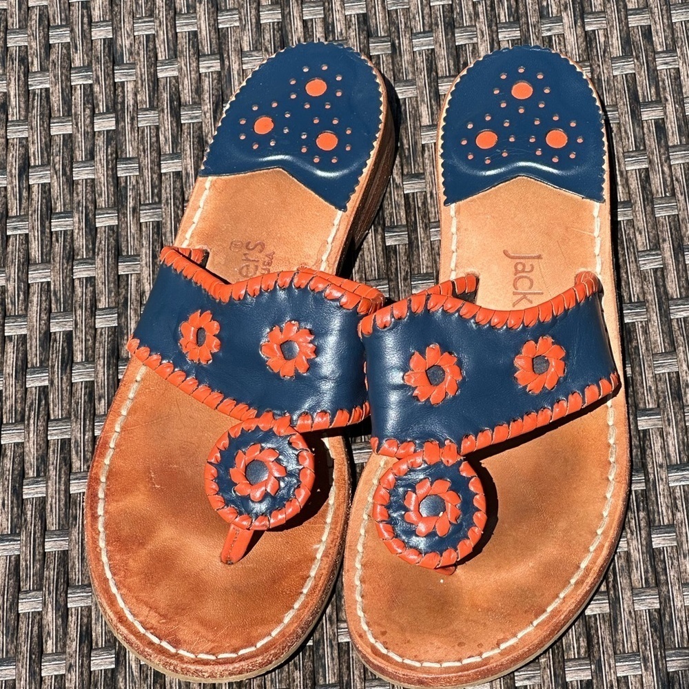 Jack Rogers Style	Navy and orange leather flip flops Size	7